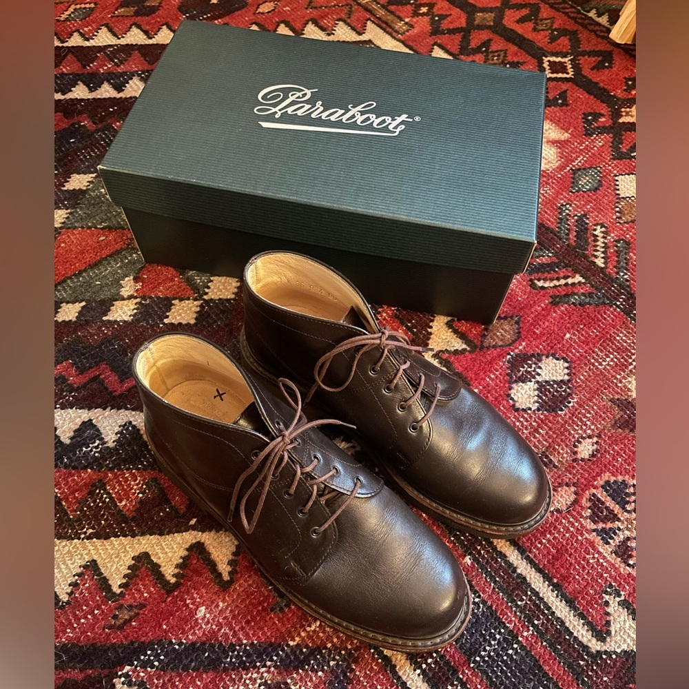 Paraboot dark brown leather lace up ankle boots